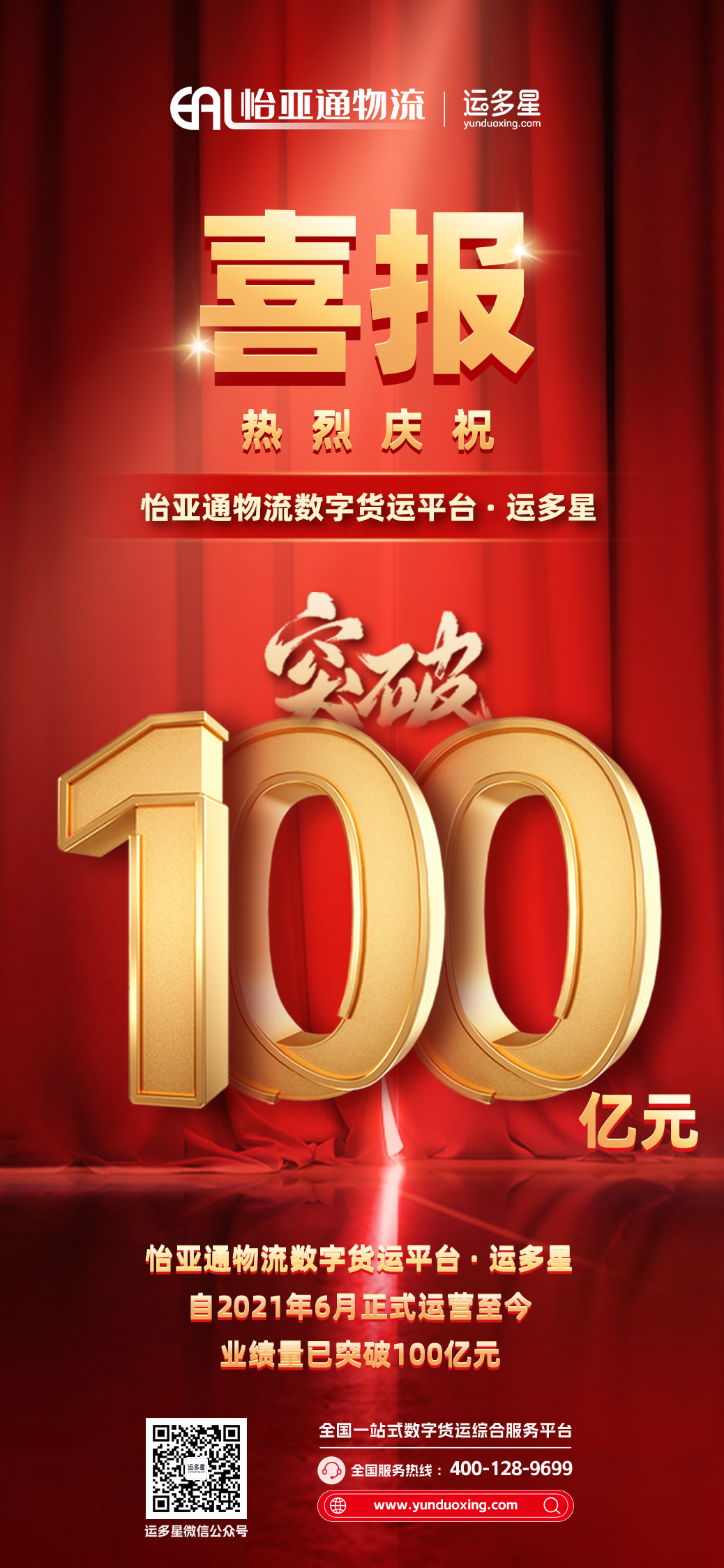 热烈庆祝 | AG贵宾会物流数字货运平台·运多星累计业绩量突破100亿元
